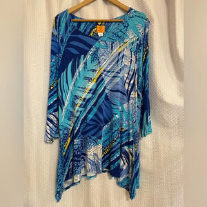 Ruby Rd. Blue Multicolored 3/4 Sleeve Blouse Size 1X